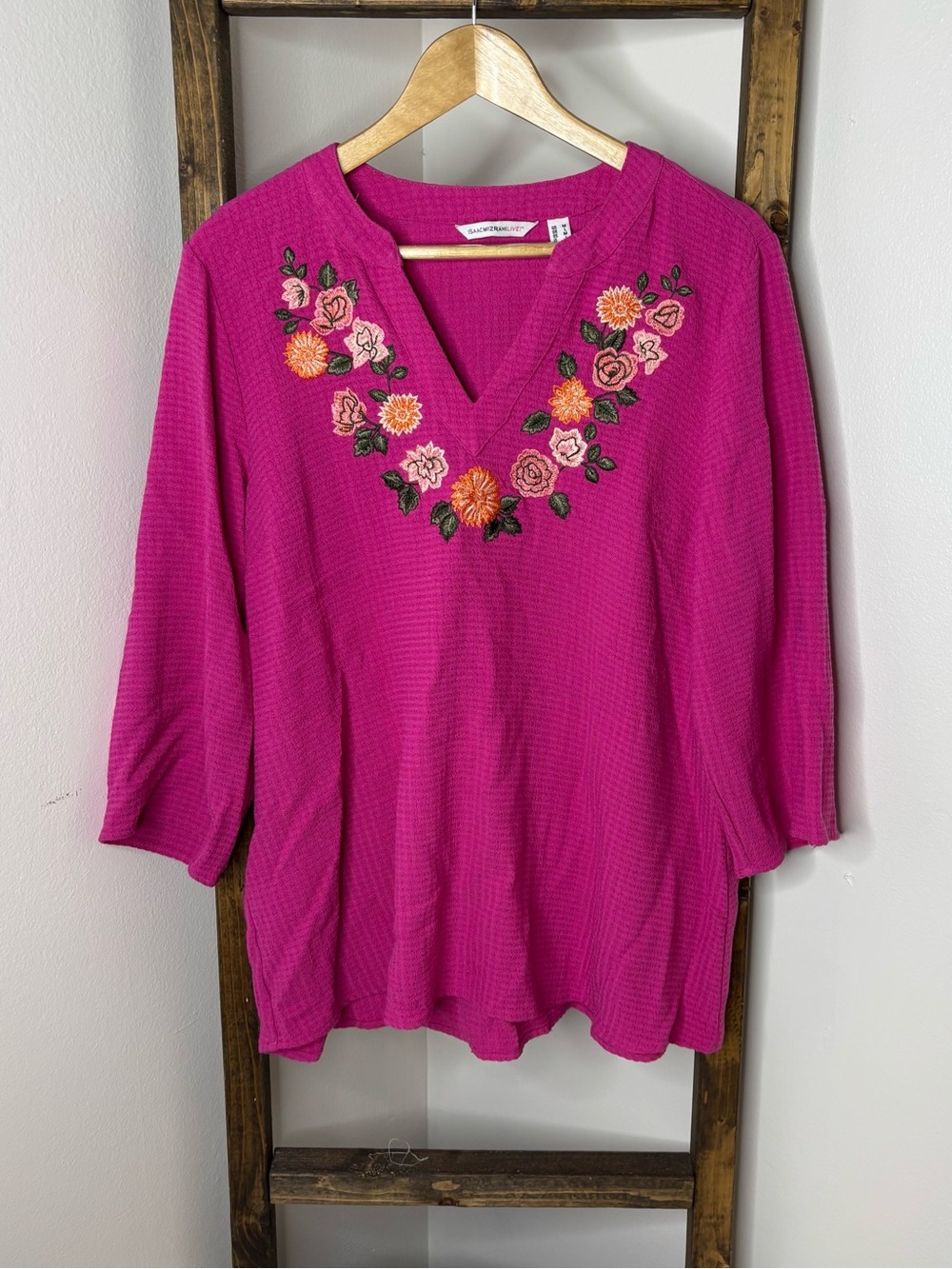 Isaac Mizrahi Live Embroidered V-Neck Floral Tunic Size M